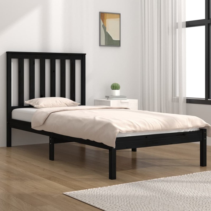 vidaXL Estructura de cama madera maciza de pino negra 90x200 cm vidaXL Estructura de cama madera maciza de pino negra 90x200 cm