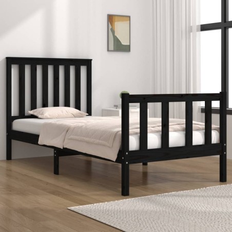 vidaXL Estructura de cama madera maciza de pino negro 75x190 cm