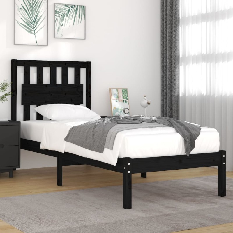 vidaXL Estructura de cama individual madera maciza negra 90x190 cm