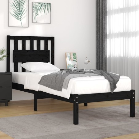 vidaXL Estructura de cama individual madera maciza negra 90x190 cm