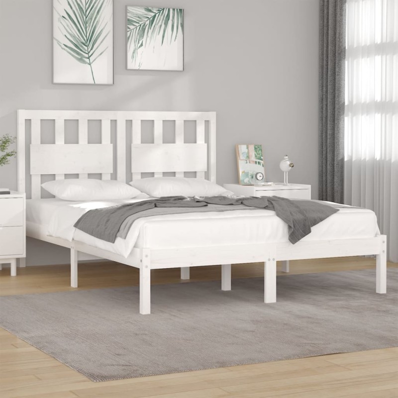vidaXL Estructura de cama de madera de pino maciza blanca 140x190 cm vidaXL Estructura de cama de madera de pino maciza blanca 140x190 cm