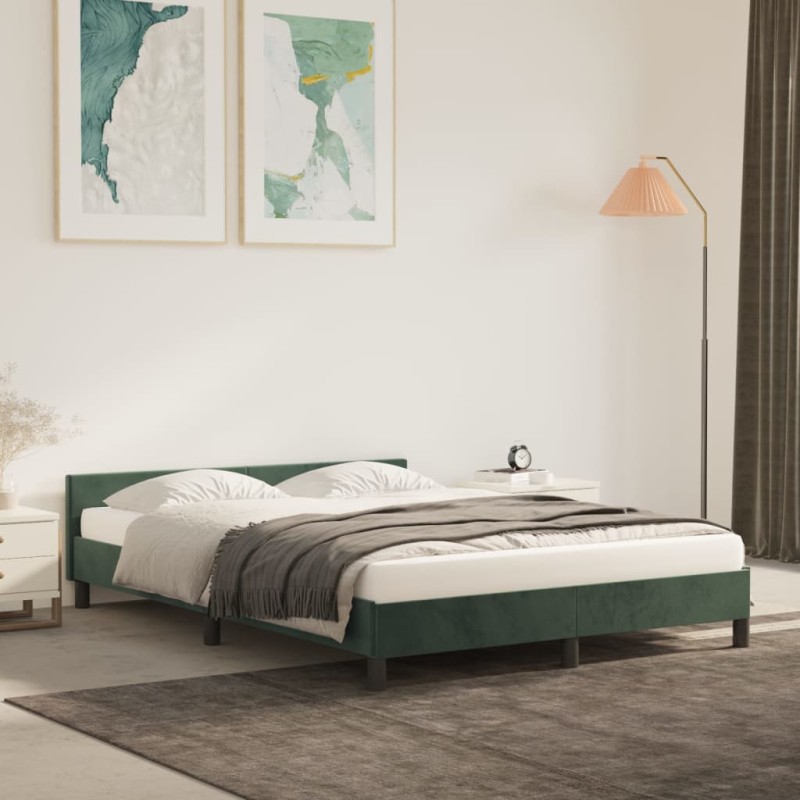 vidaXL Estructura cama con cabecero terciopelo verde oscuro 140x190 cm vidaXL Estructura cama con cabecero terciopelo verde oscuro 140x190 cm