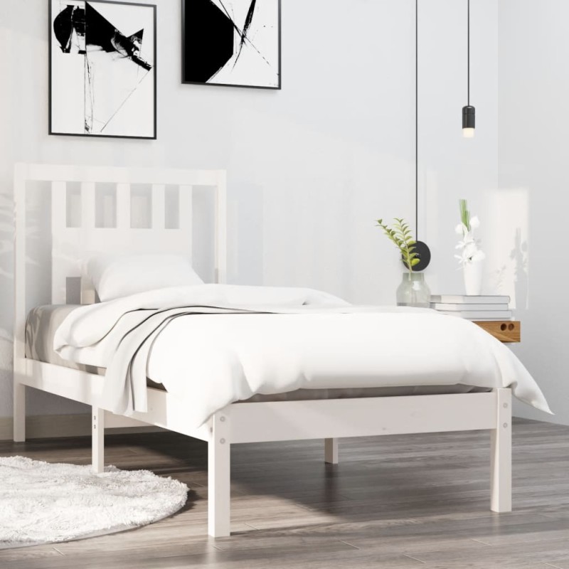 vidaXL Estructura de cama individual madera maciza blanco 90x190 cm vidaXL Estructura de cama individual madera maciza blanco 90x190 cm
