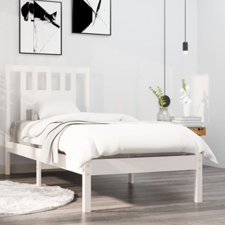 vidaXL Estructura de cama individual madera maciza blanco 90x190 cm