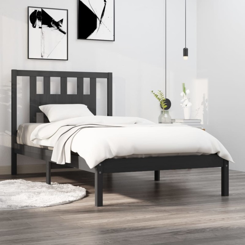 vidaXL Estructura de cama de madera maciza de pino gris 100x200 cm vidaXL Estructura de cama de madera maciza de pino gris 100x200 cm
