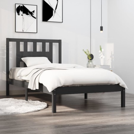 vidaXL Estructura de cama de madera maciza de pino gris 100x200 cm