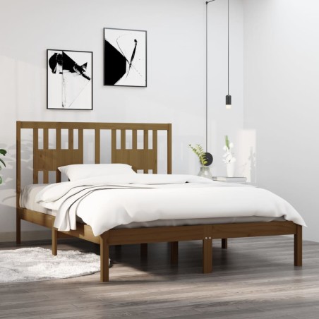 vidaXL Estructura de cama madera maciza marrón miel 135x190 cm