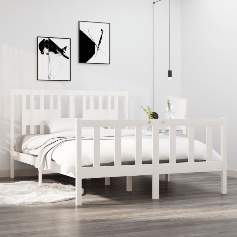 vidaXL Estructura de cama doble madera maciza blanca 135x190 cm vidaXL Estructura de cama doble madera maciza blanca 135x190 cm