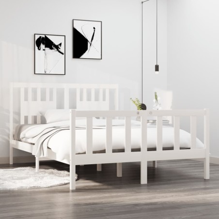vidaXL Estructura de cama doble madera maciza blanca 135x190 cm