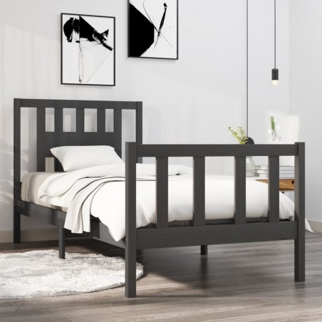 vidaXL Estructura de cama individual madera maciza gris 90x190 cm
