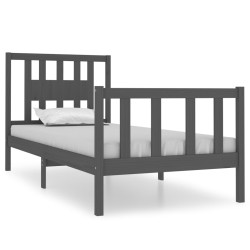vidaXL Estructura de cama individual madera maciza gris 90x190 cm