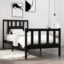 vidaXL Estructura de cama individual madera maciza negra 90x190 cm