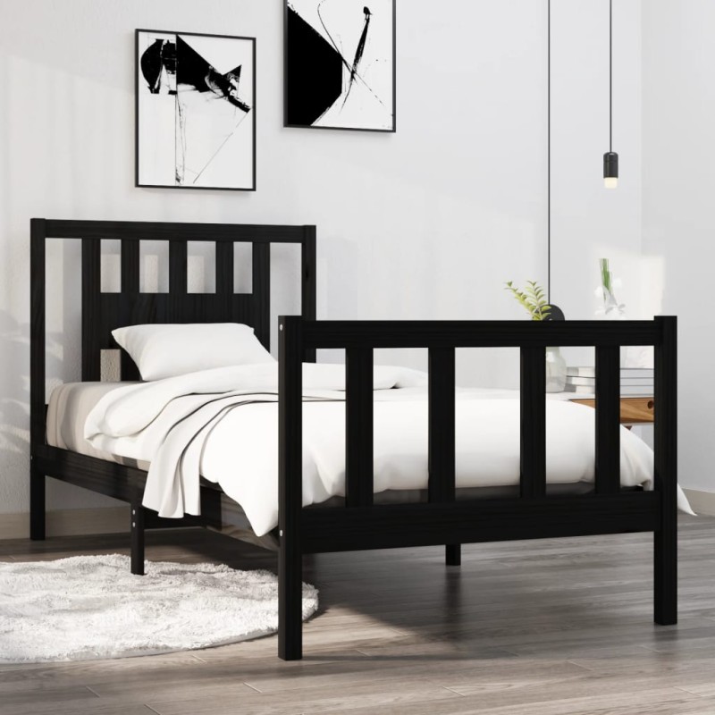 vidaXL Estructura de cama individual madera maciza negra 90x190 cm