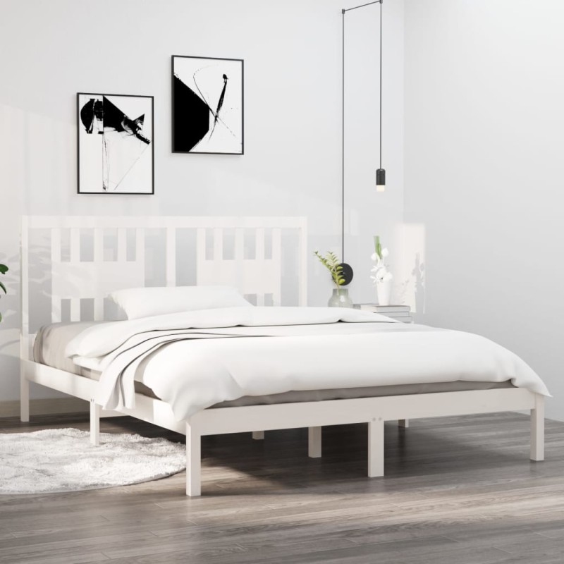 vidaXL Estructura de cama de madera maciza de pino blanco 160x200 cm