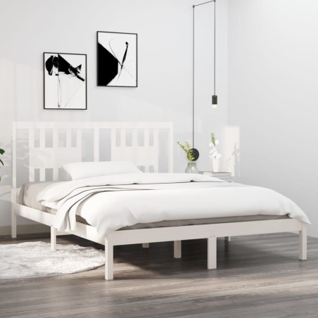 vidaXL Estructura de cama de madera maciza de pino blanco 160x200 cm