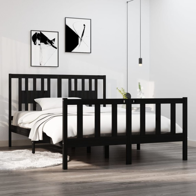 vidaXL Estructura de cama de madera maciza negra 140x190 cm