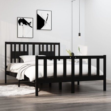 vidaXL Estructura de cama de madera maciza negra 140x190 cm