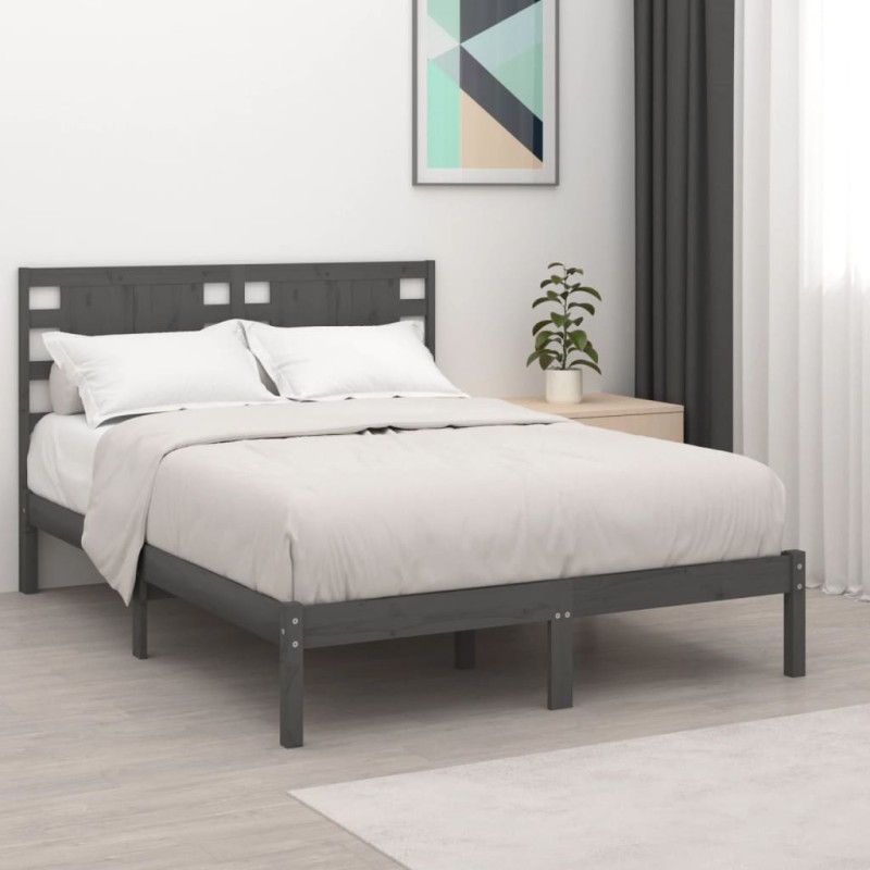 vidaXL Estructura de cama madera maciza de pino gris 140x190 cm vidaXL Estructura de cama madera maciza de pino gris 140x190 cm