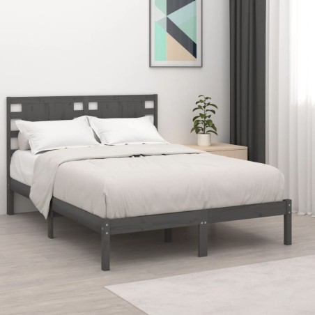 vidaXL Estructura de cama madera maciza de pino gris 140x190 cm