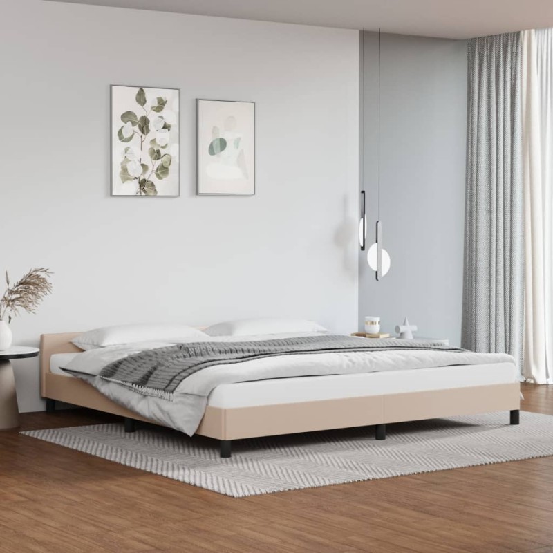 vidaXL Estructura de cama cabecero cuero sintético capuchino 200x200cm vidaXL Estructura de cama cabecero cuero sintético capuchino 200x200cm