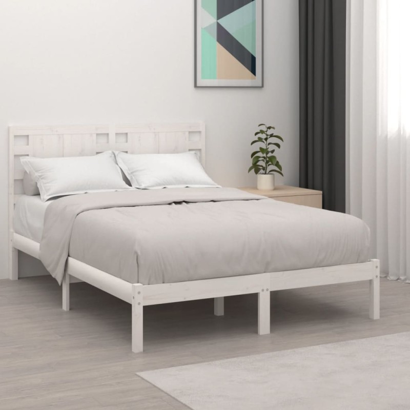 vidaXL Estructura de cama de madera maciza de pino blanco 140x190 cm vidaXL Estructura de cama de madera maciza de pino blanco 140x190 cm