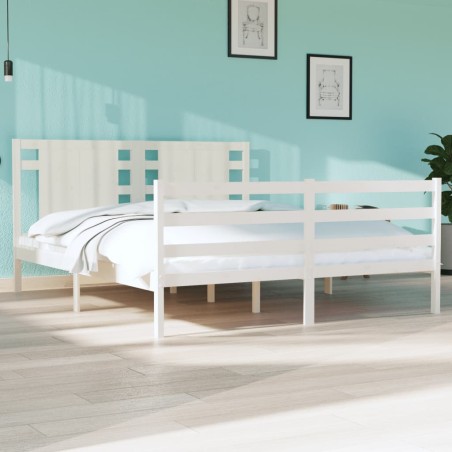 vidaXL Estructura de cama king madera maciza de pino blanco 150x200 cm