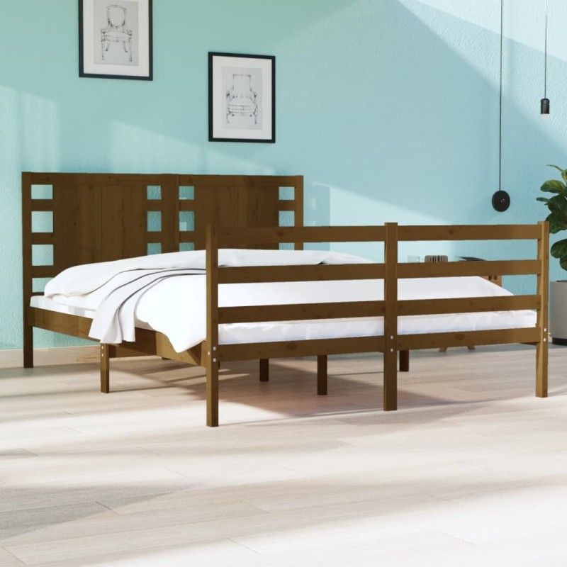 vidaXL Estructura de cama madera maciza marrón miel 120x190 cm vidaXL Estructura de cama madera maciza marrón miel 120x190 cm