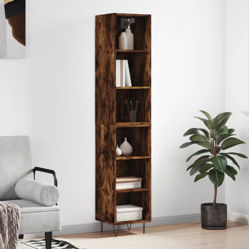 vidaXL Aparador alto contrachapada roble ahumado 34,5x32,5x180 cm vidaXL Aparador alto contrachapada roble ahumado 34,5x32,5x180 cm
