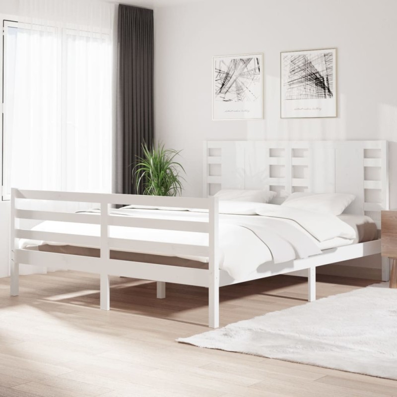 vidaXL Estructura de cama de madera maciza de pino blanca 160x200 cm vidaXL Estructura de cama de madera maciza de pino blanca 160x200 cm