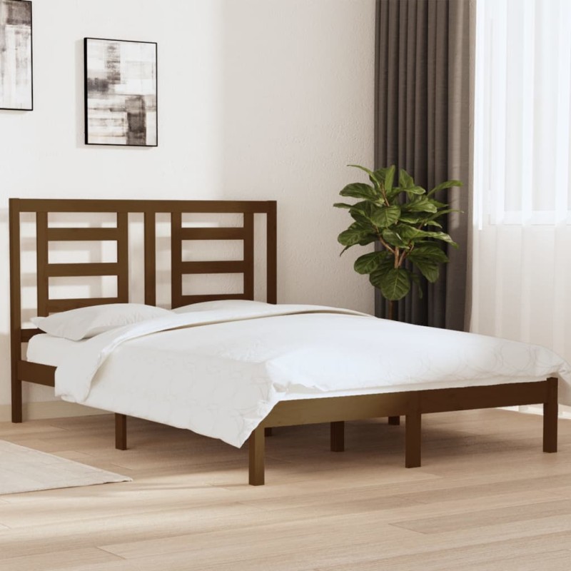 vidaXL Estructura cama madera maciza de pino doble marrón 135x190 cm vidaXL Estructura cama madera maciza de pino doble marrón 135x190 cm