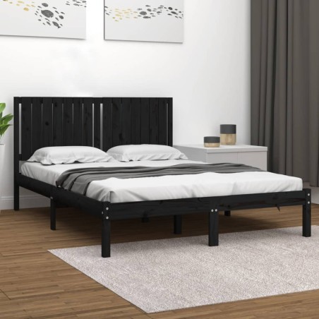 vidaXL Estructura de cama madera maciza negra King Size 150x200 cm