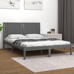 vidaXL Estructura de cama madera maciza gris king size 150x200 cm