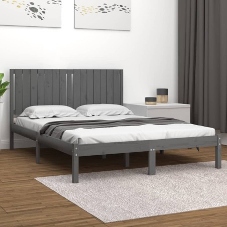 vidaXL Estructura de cama madera maciza gris king size 150x200 cm