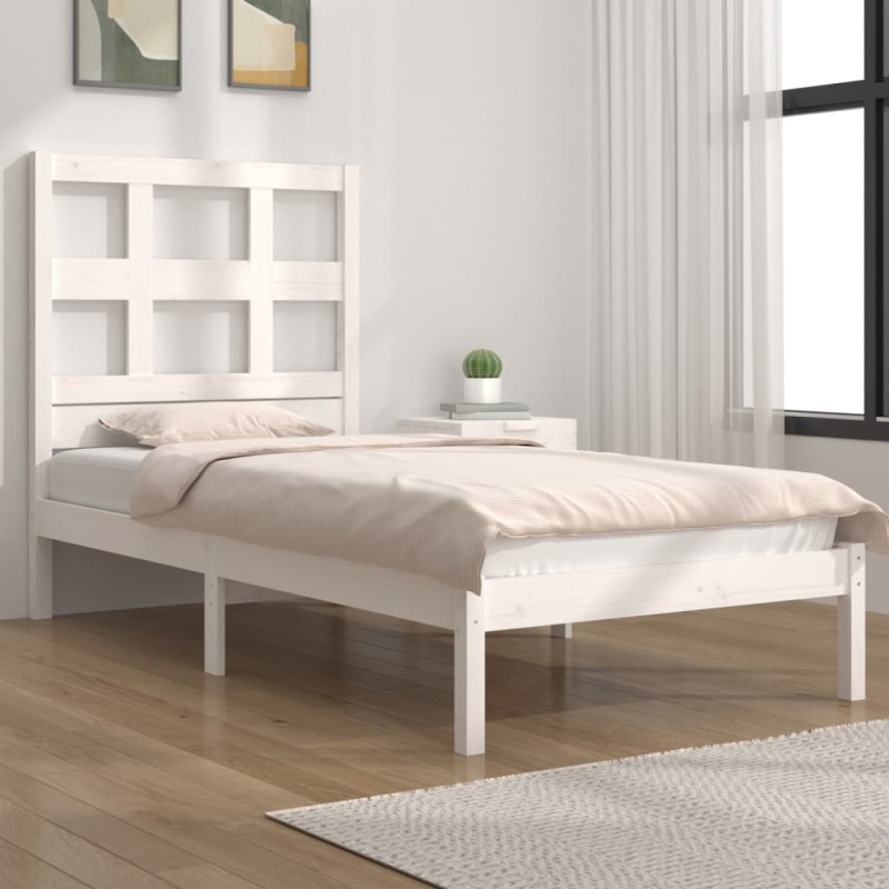 vidaXL Estructura de cama madera maciza de pino blanco 100x200 cm vidaXL Estructura de cama madera maciza de pino blanco 100x200 cm