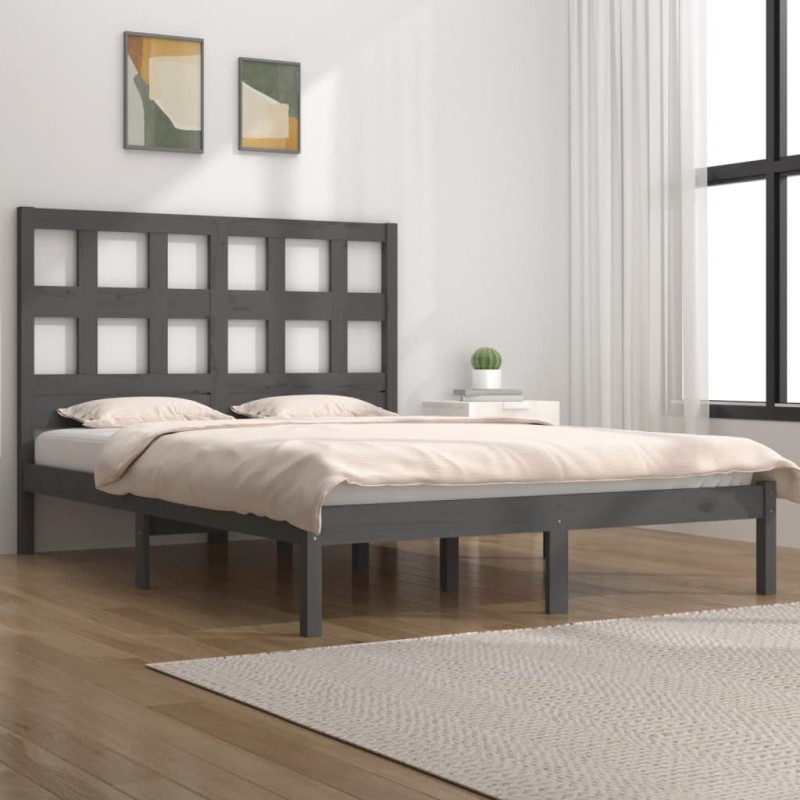 vidaXL Estructura de cama de madera maciza de pino gris 140x190 cm vidaXL Estructura de cama de madera maciza de pino gris 140x190 cm