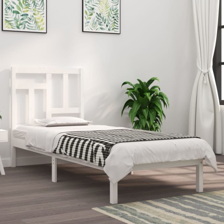 vidaXL Estructura de cama individual madera maciza blanca 75x190 cm