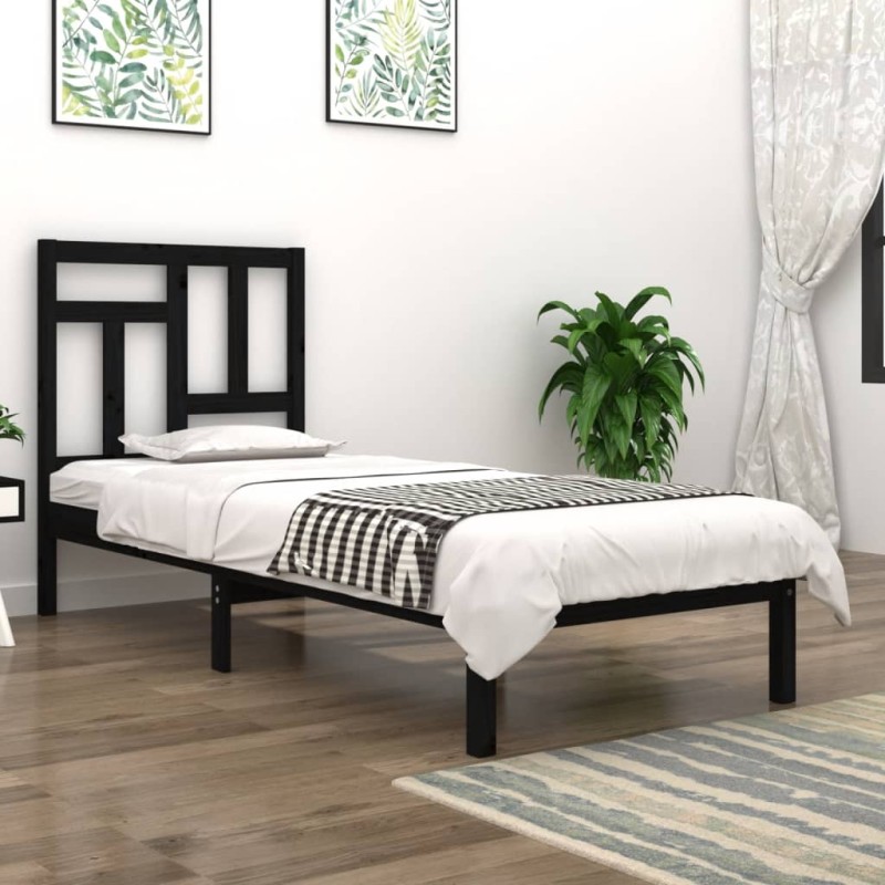 vidaXL Estructura cama individual madera maciza pino negra 90x190 cm vidaXL Estructura cama individual madera maciza pino negra 90x190 cm