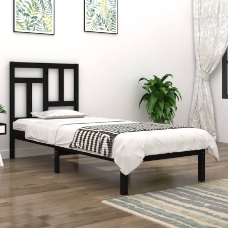 vidaXL Estructura cama individual madera maciza pino negra 90x190 cm