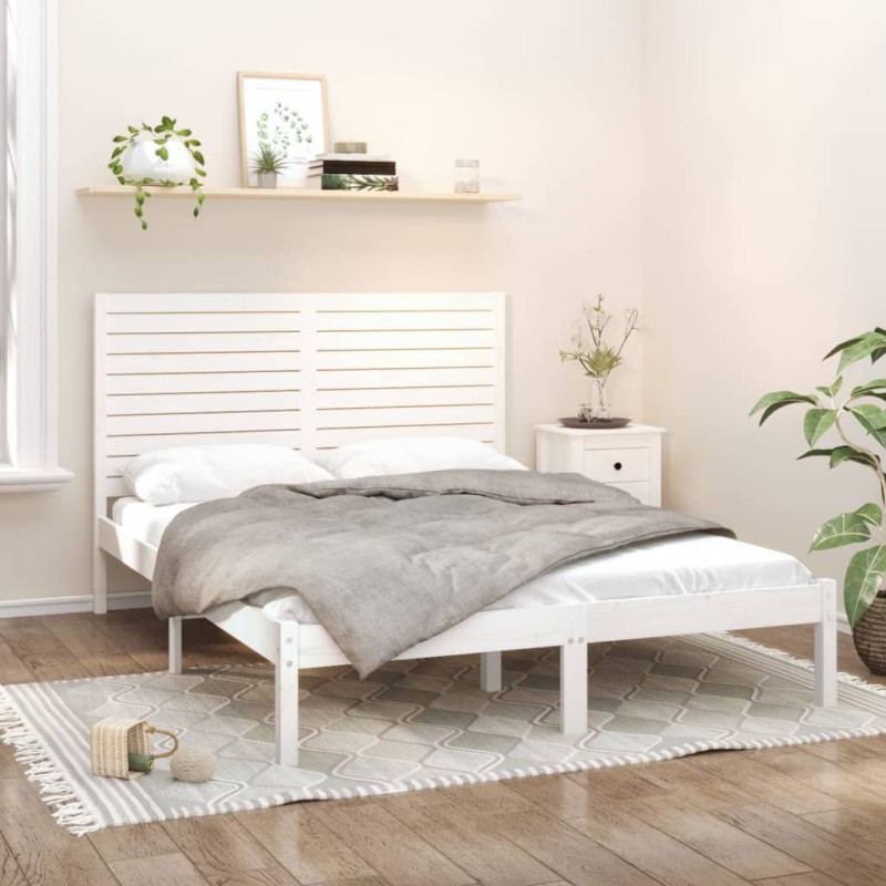 vidaXL Estructura de cama madera maciza king size blanca 150x200 cm