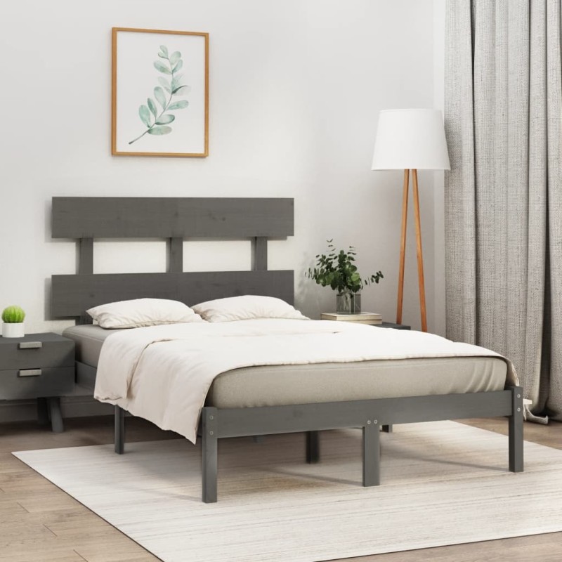 vidaXL Estructura de cama madera maciza gris king size 150x200 cm