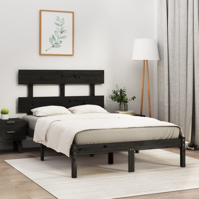 vidaXL Estructura de cama madera maciza king size negro 150x200 cm vidaXL Estructura de cama madera maciza king size negro 150x200 cm
