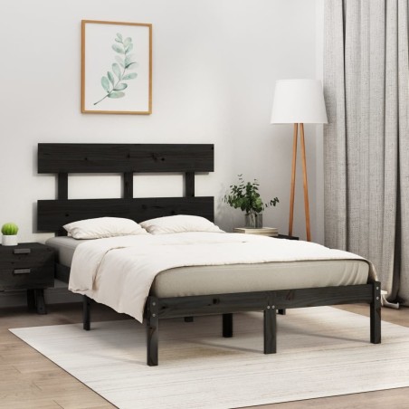 vidaXL Estructura de cama madera maciza king size negro 150x200 cm