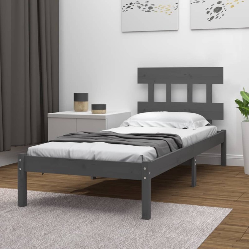 vidaXL Estructura de cama de madera maciza gris 100x200 cm vidaXL Estructura de cama de madera maciza gris 100x200 cm