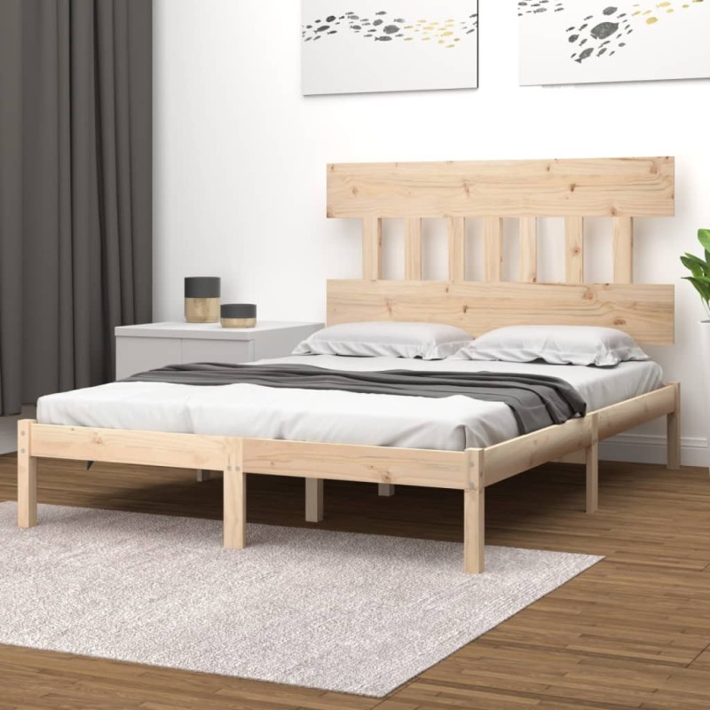 vidaXL Estructura de cama de matrimonio madera maciza 135x190 cm vidaXL Estructura de cama de matrimonio madera maciza 135x190 cm