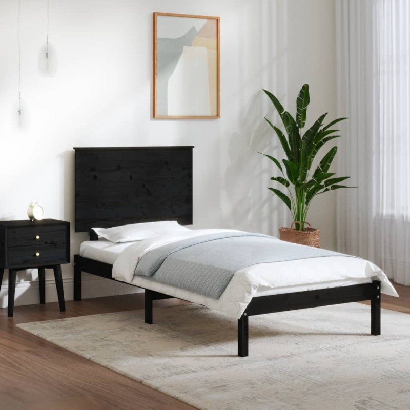 vidaXL Estructura de cama individual madera maciza negro 90x190 cm vidaXL Estructura de cama individual madera maciza negro 90x190 cm