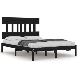 vidaXL Estructura de cama madera maciza King Size negra 150x200 cm