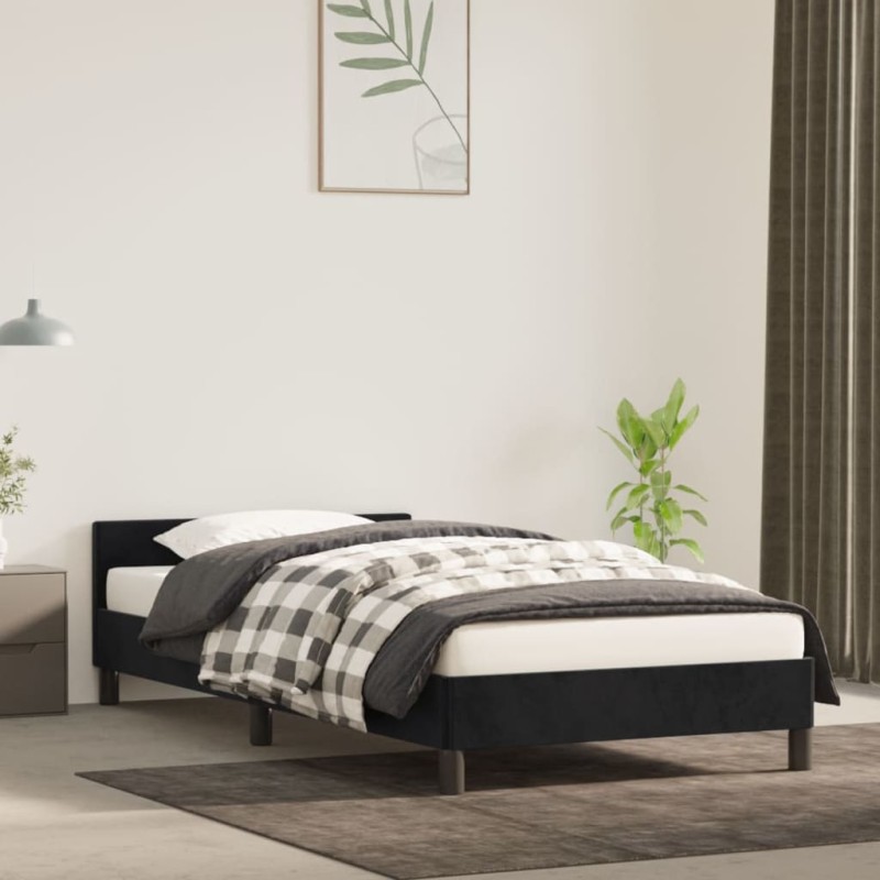 vidaXL Estructura de cama con cabecero de terciopelo negro 90x190 cm