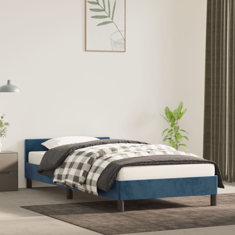 vidaXL Estructura cama con cabecero terciopelo azul oscuro 90x190 cm