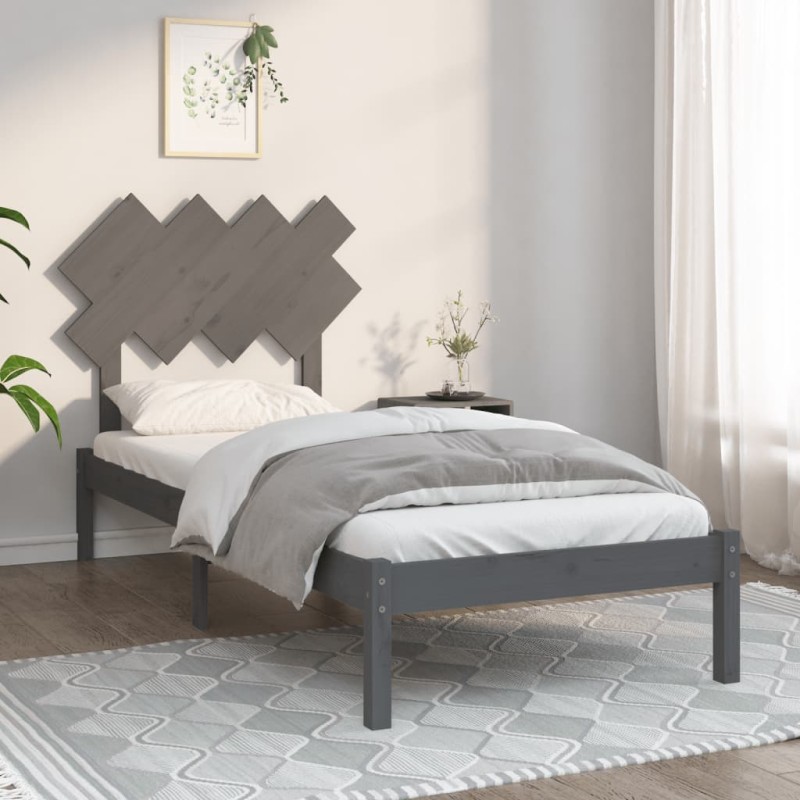 vidaXL Estructura de cama de madera maciza gris 90x190 cm vidaXL Estructura de cama de madera maciza gris 90x190 cm