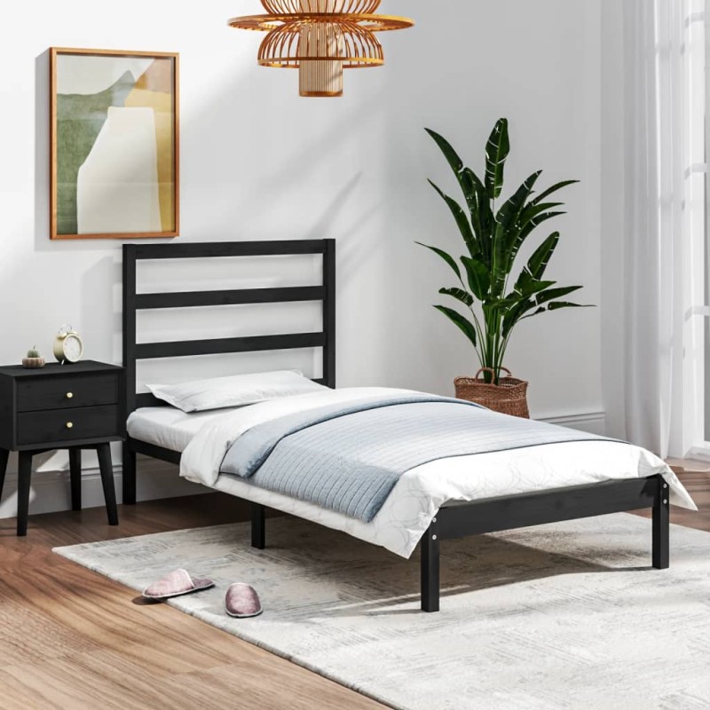 vidaXL Estructura de cama madera maciza negro 75x190 cm vidaXL Estructura de cama madera maciza negro 75x190 cm